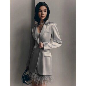 Lichi SATIN MINI DRESS WITH FEATHERS Silver Sz M